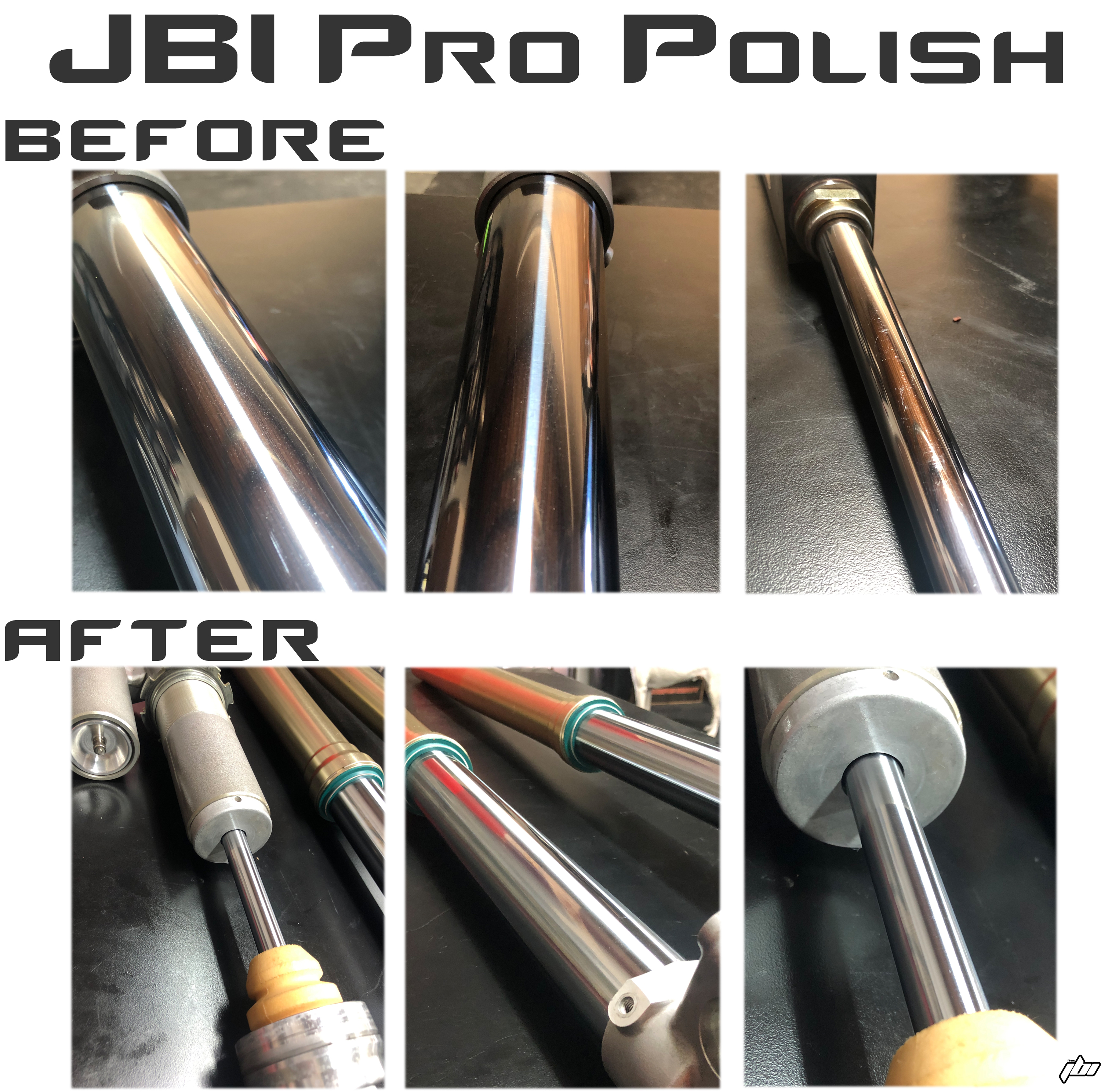 JBI Suspension Pro Polish Chrome Fork Tubes Shock Shaft before after